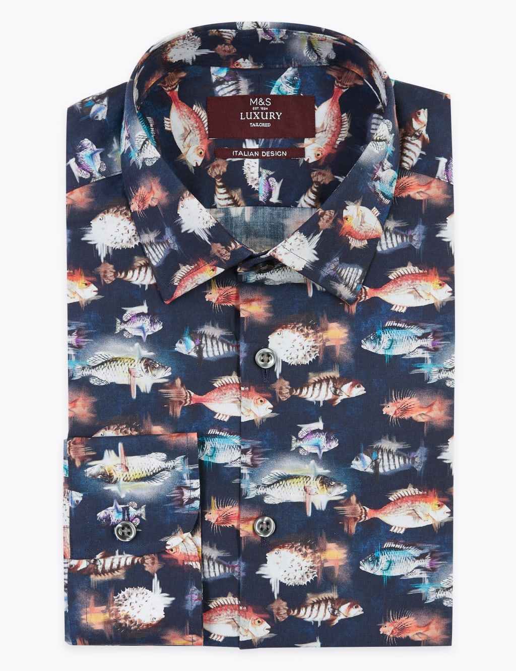 Tailored Fit Pure Cotton Fish Print Shirt M&S Collection Luxury M&S
