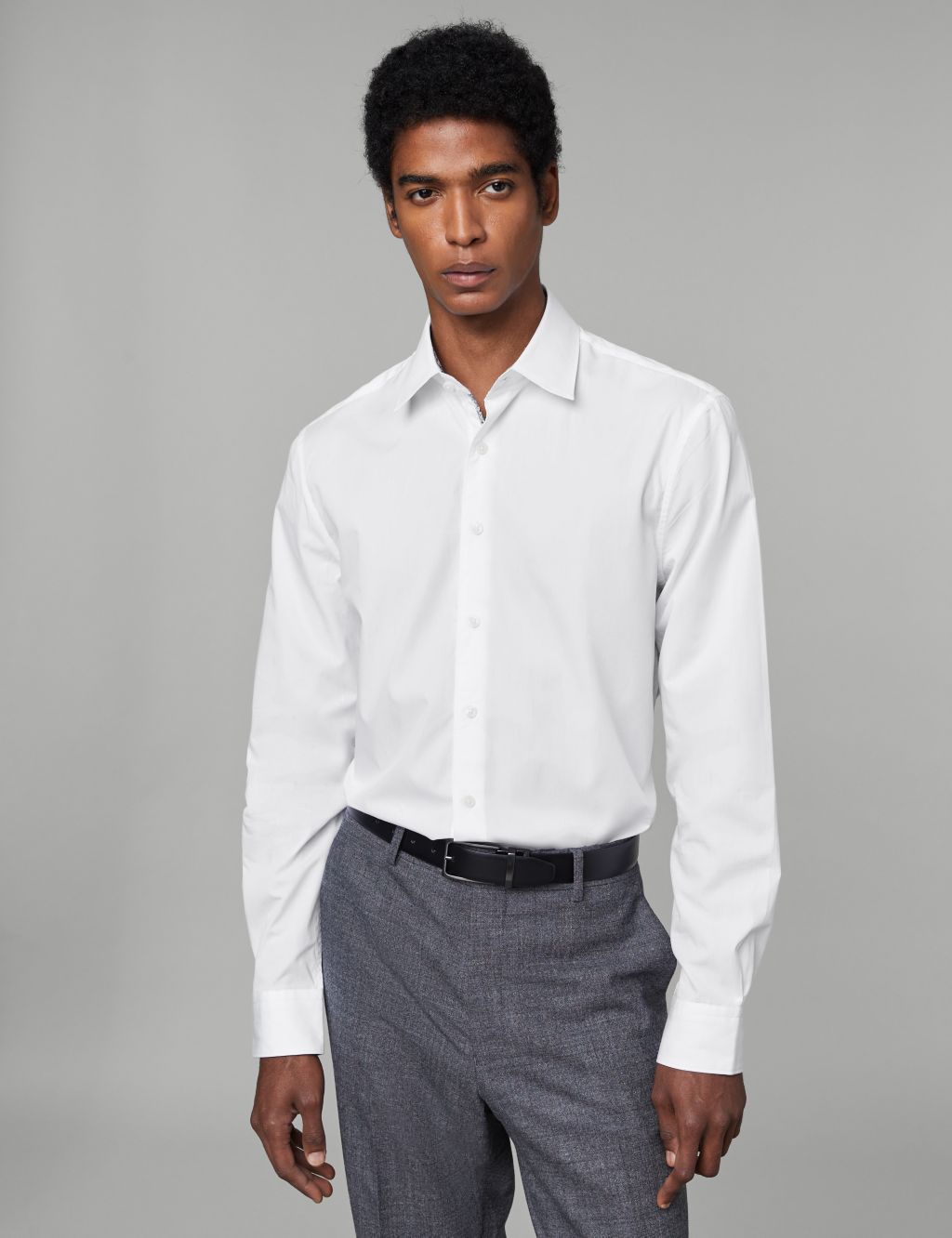 Tailored Fit Pure Cotton Floral Trim Shirt | JAEGER | M&S