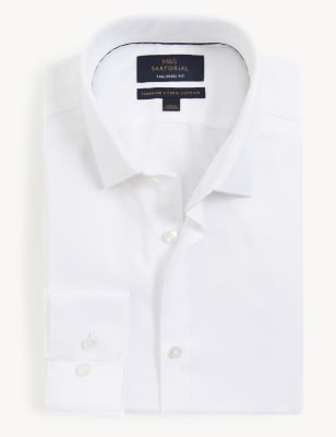 Tailored Fit Pure Cotton Herringbone Shirt Image 2 of 11