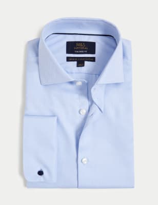 Tailored Fit Pure Cotton Herringbone Shirt Image 2 of 11