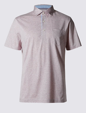 Tailored Fit Pure Cotton Marl Polo Shirt Image 2 of 3