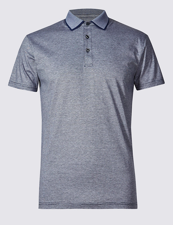 Tailored Fit Pure Cotton Striped Polo Shirt Image 1 of 2