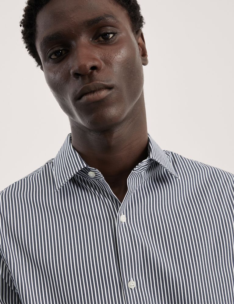 Tailored Fit Pure Cotton Striped Shirt 1 of 7