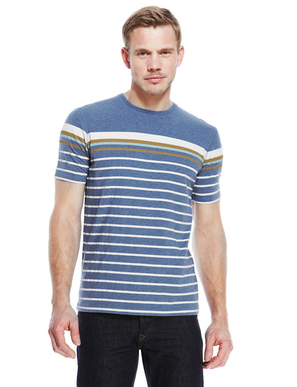 Tailored Fit Pure Cotton Striped T-Shirt Image 1 of 2