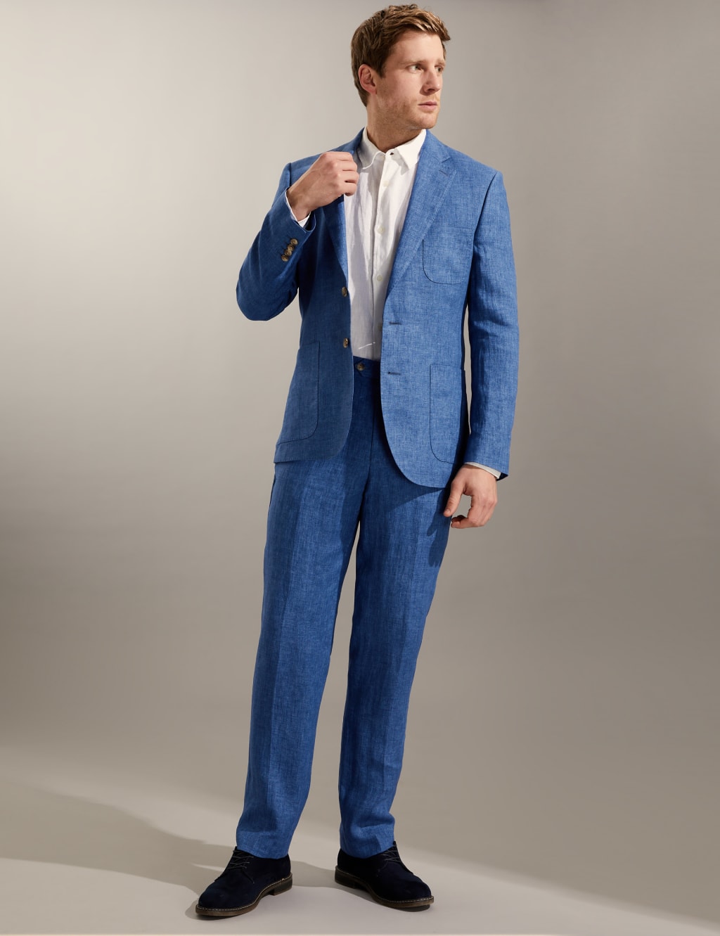 Tailored Fit Pure Linen Flat Front Trousers