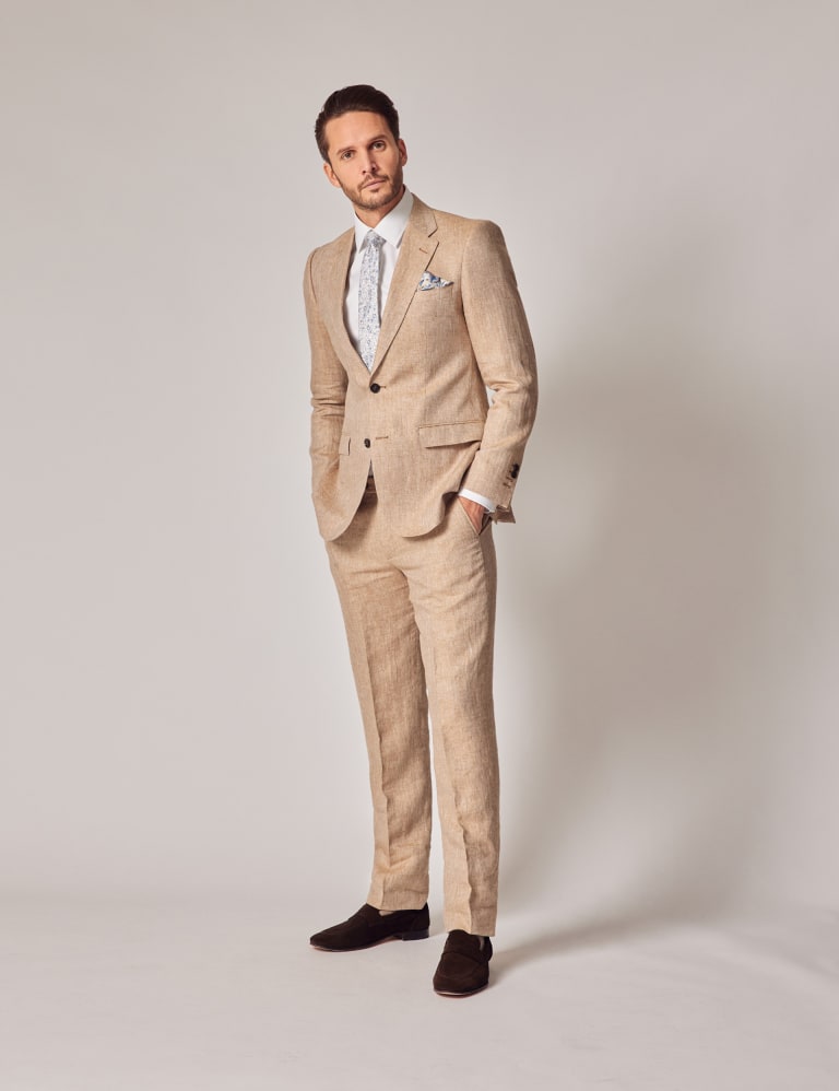 Men's Brown Linen Tailored Suit Trousers