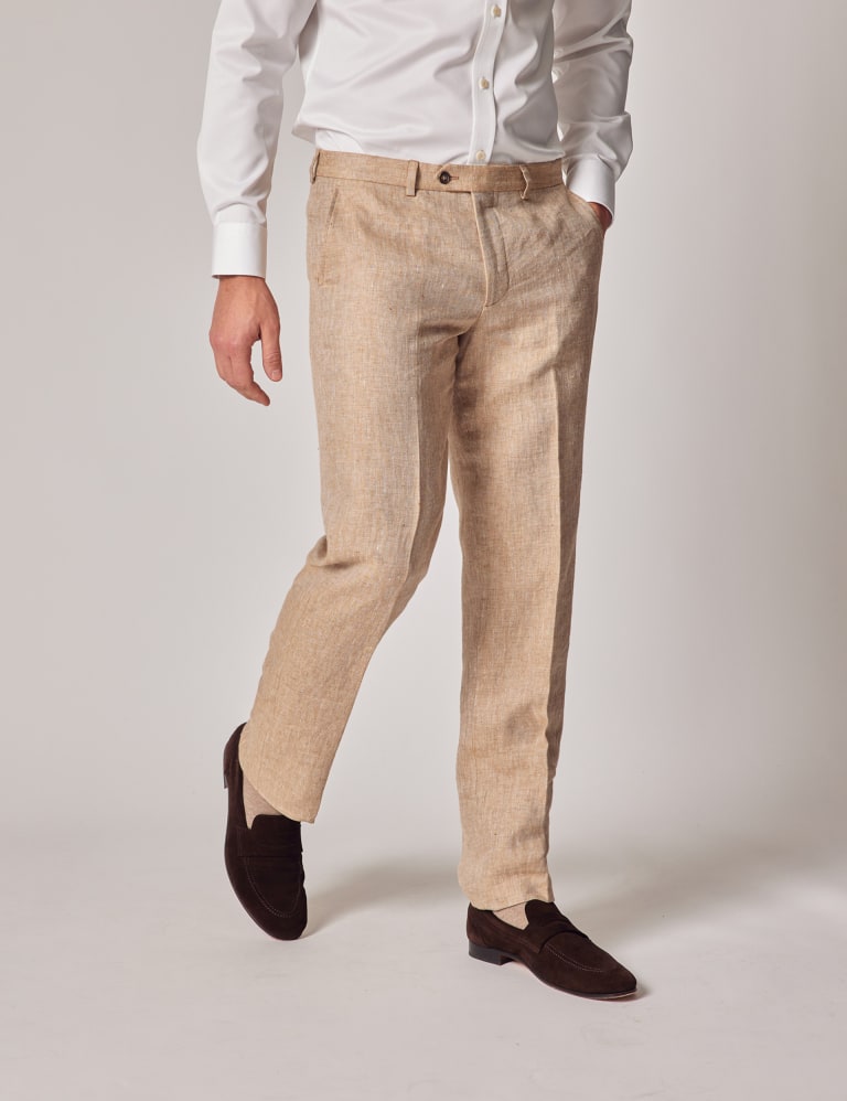 Men's Brown Linen Tailored Suit Pants