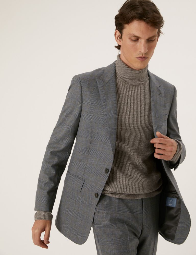 Tailored Fit Pure Wool Check Suit Jacket 3 of 8