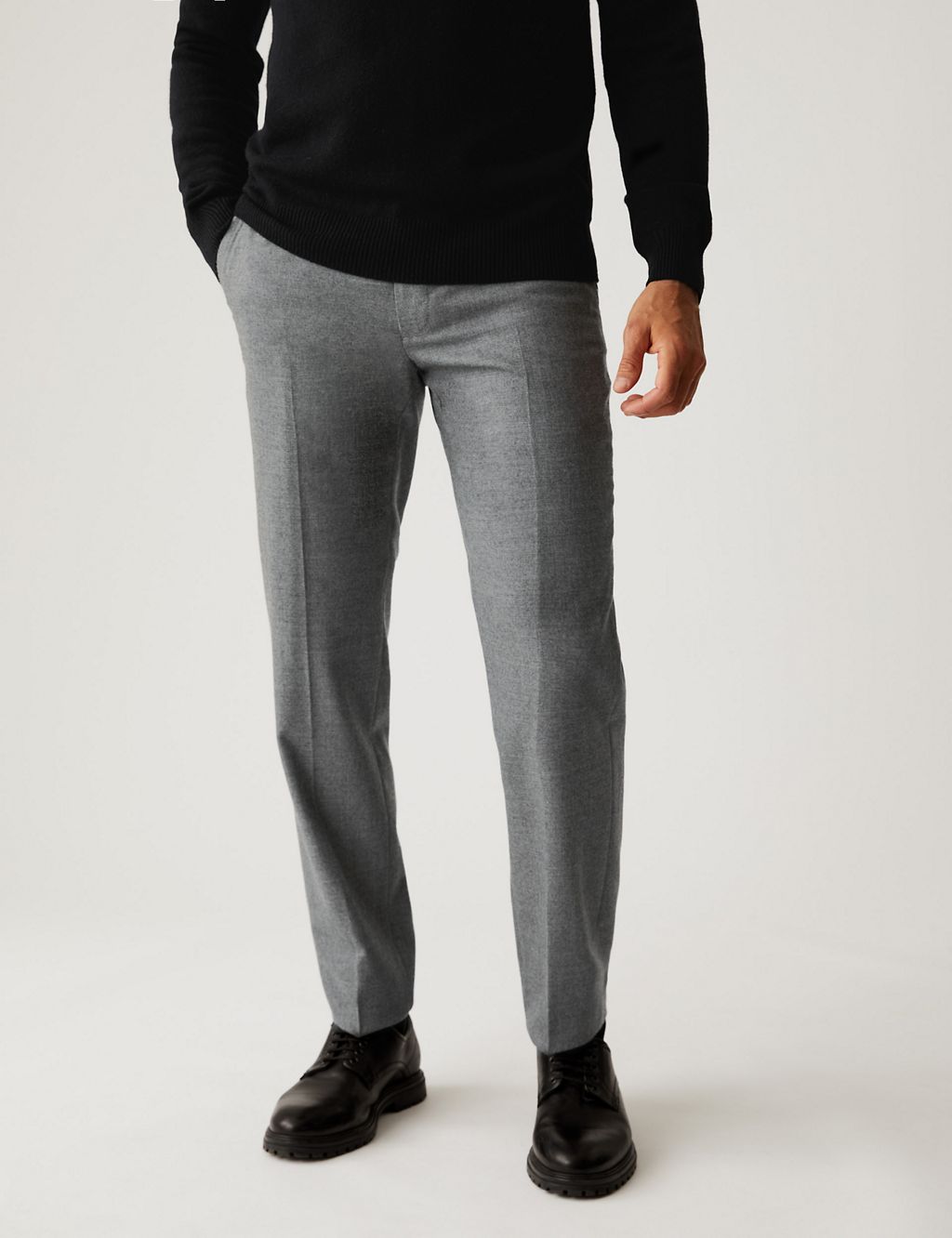 Tailored Fit Pure Wool Flannel Trousers 2 of 7