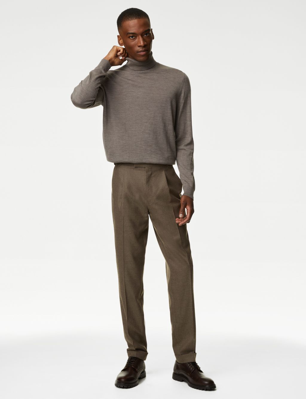 Tailored Fit Pure Wool Flannel Trousers 2 of 8