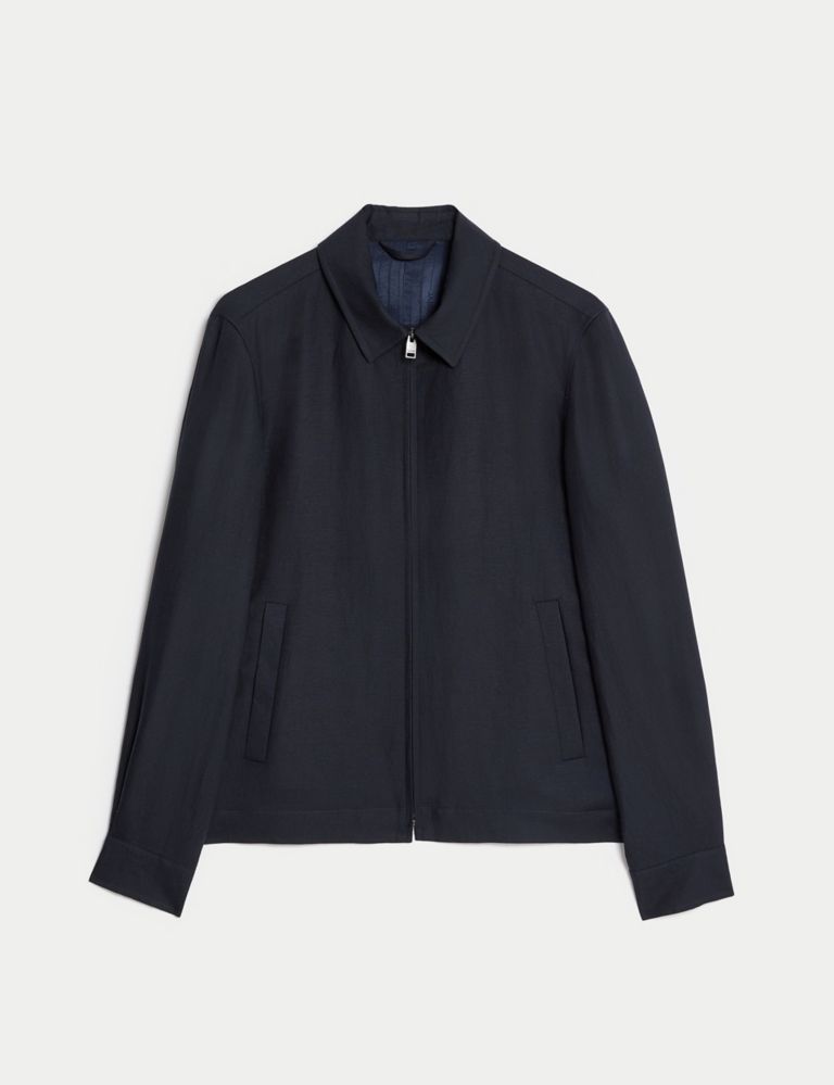 Tailored Fit Silk Linen Blend Harrington Jacket 2 of 8