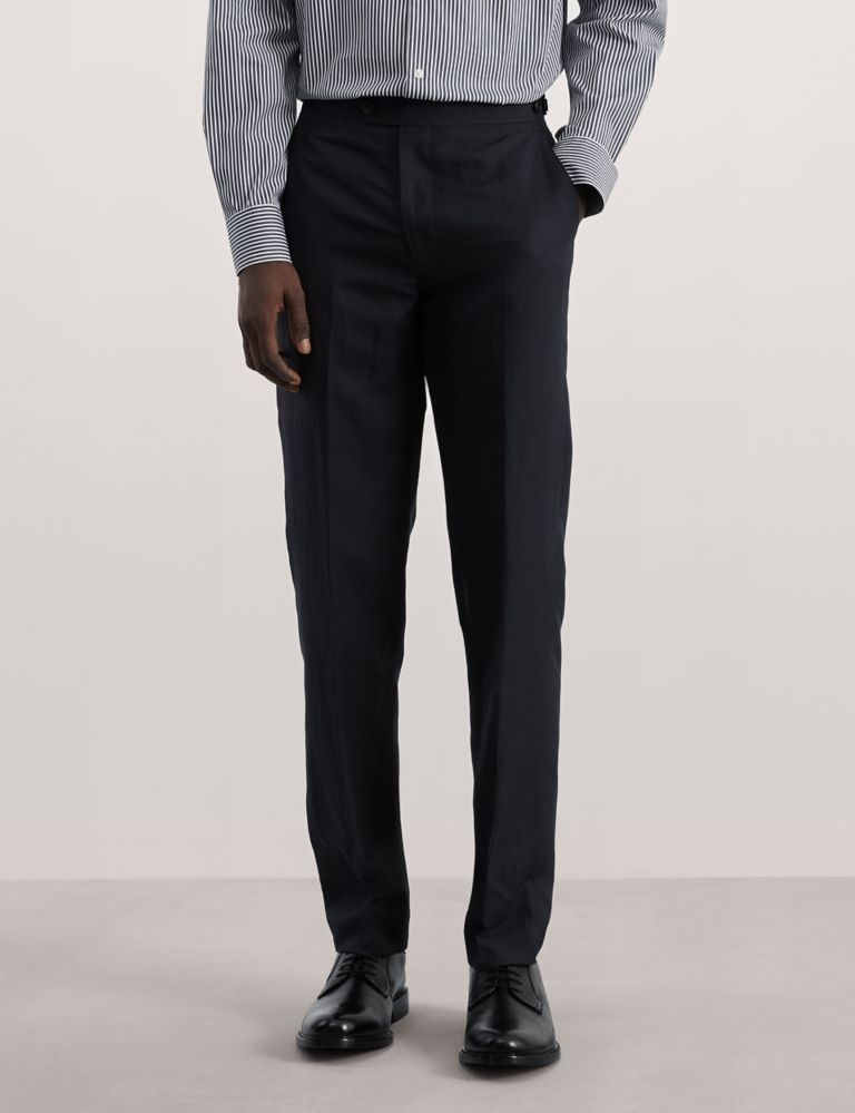 Tailored Fit Silk Linen Blend Trousers 1 of 8
