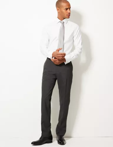 Tailored Fit Textured Flat Front Trousers 1 of 5