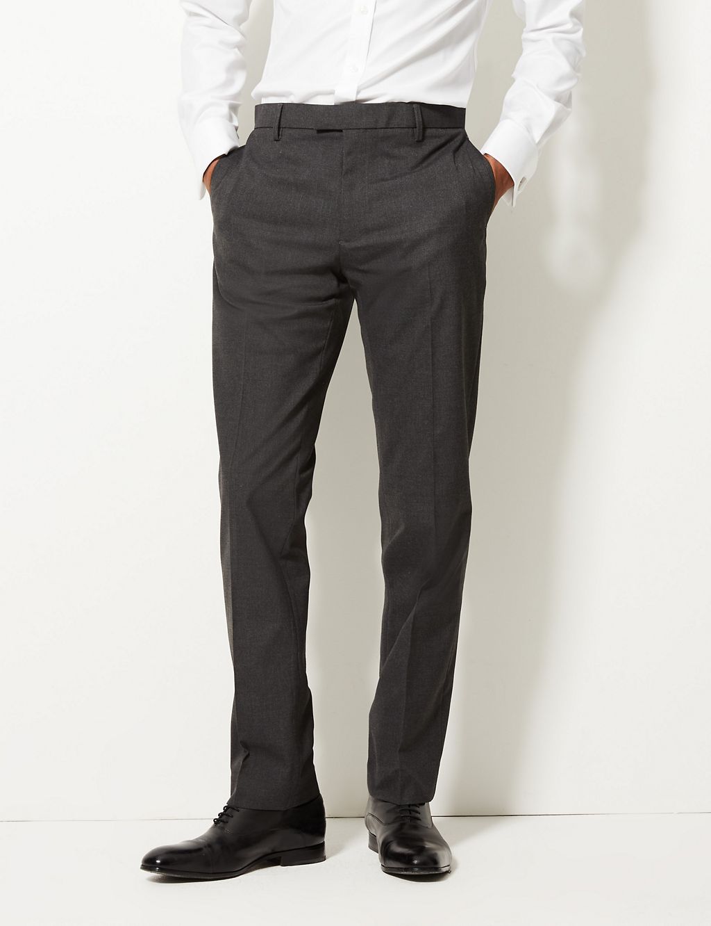 Tailored Fit Textured Flat Front Trousers 2 of 5