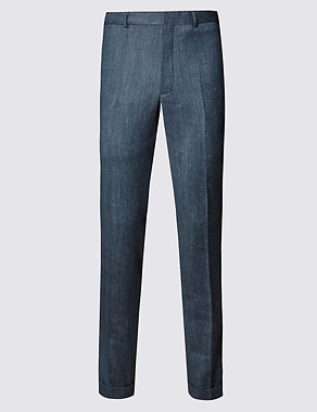 Tailored Fit Twill Trousers with Linen Image 2 of 3