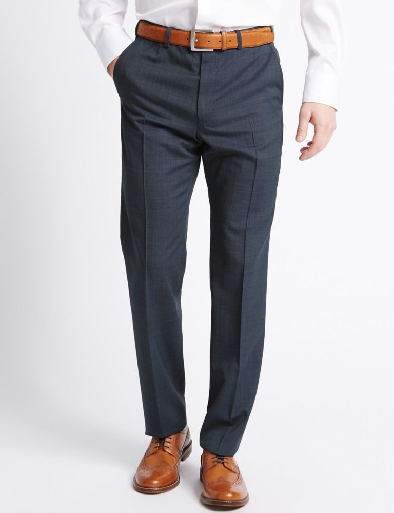 Tailored Fit Wool Blend Flat Front Trousers 1 of 4