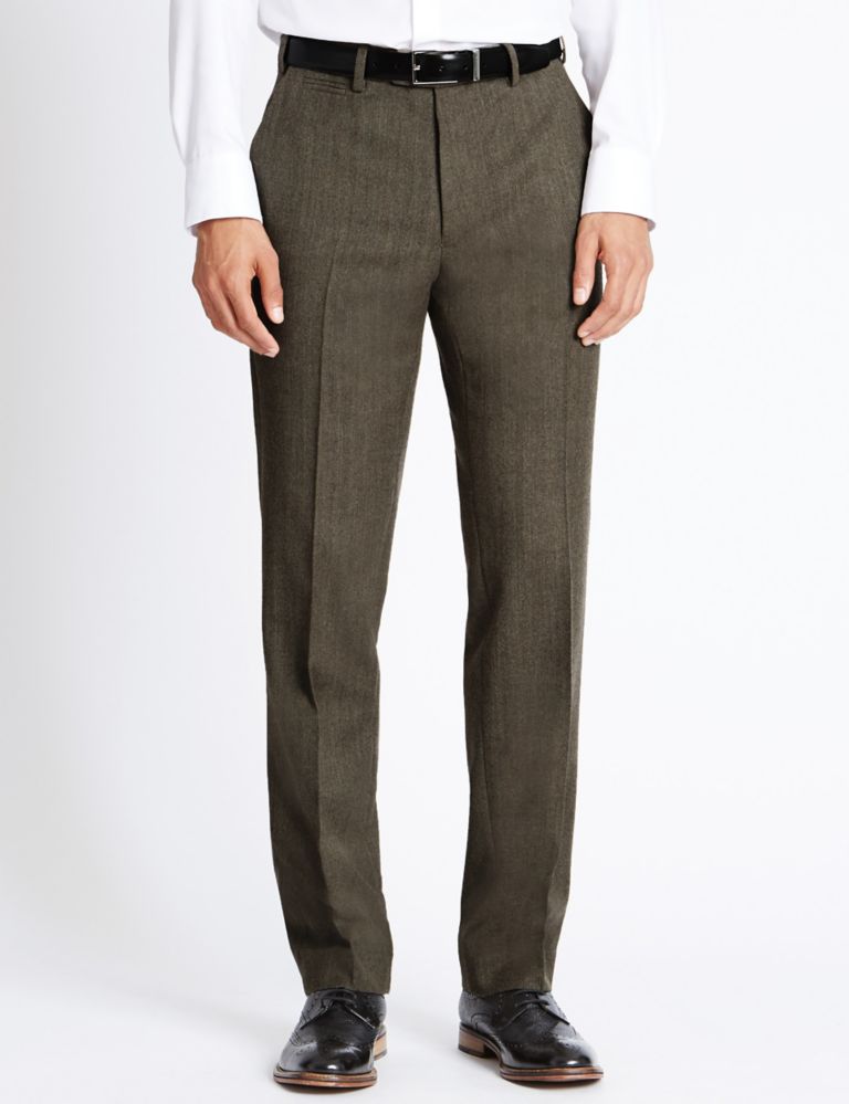 Tailored Fit Wool Rich Flat Front Trousers 1 of 4