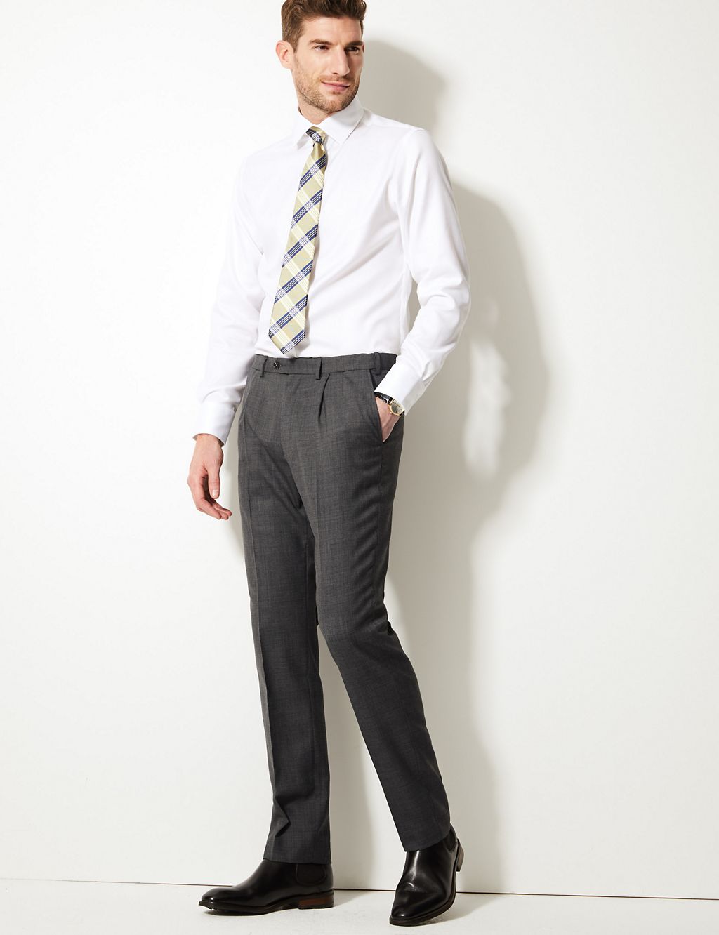 Tailored Wool Blend Single Pleated Trousers 3 of 5