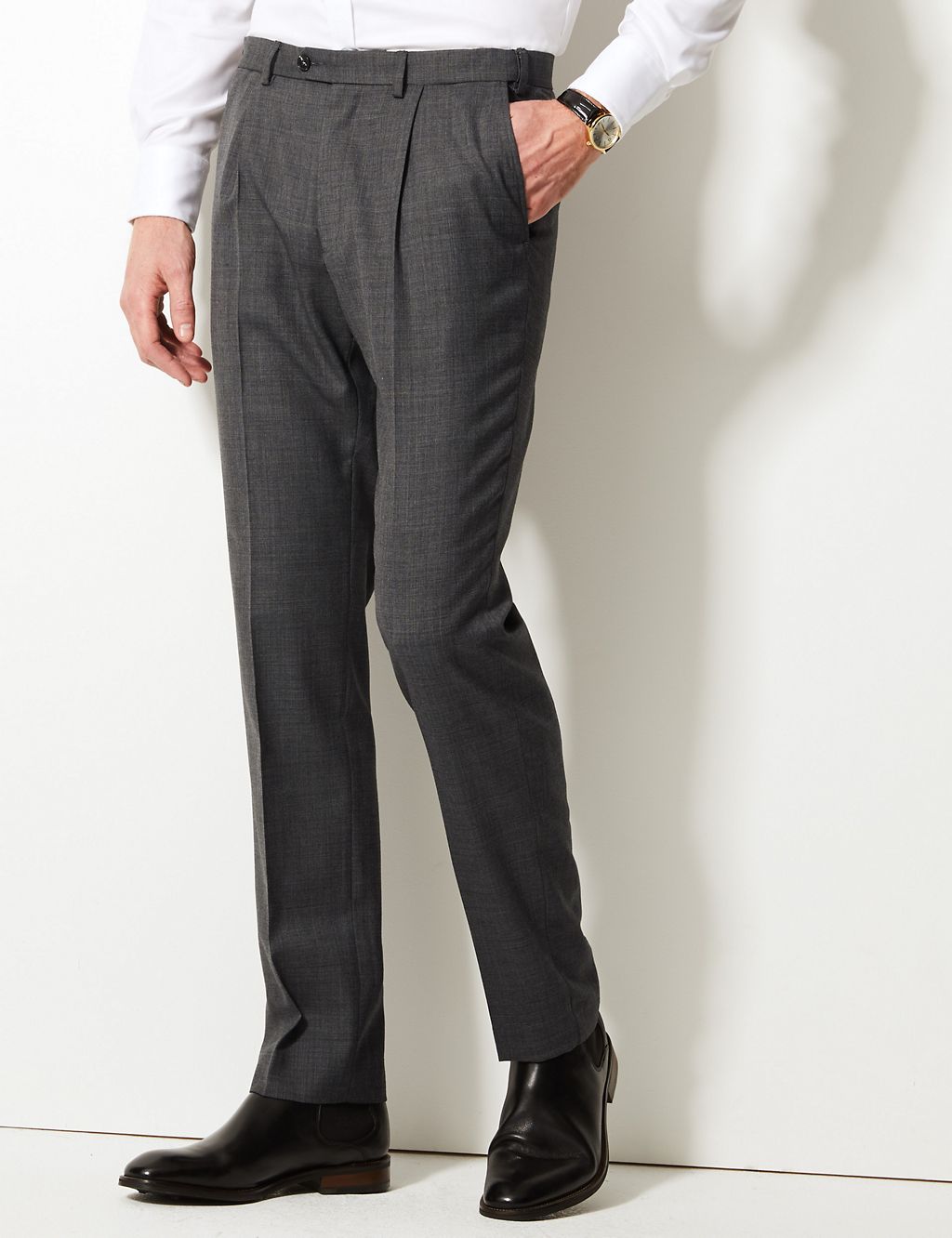 Tailored Wool Blend Single Pleated Trousers 2 of 5