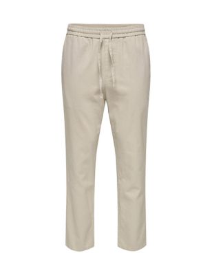 Tapered Fit Cotton Rich Trousers with Linen Image 2 of 7