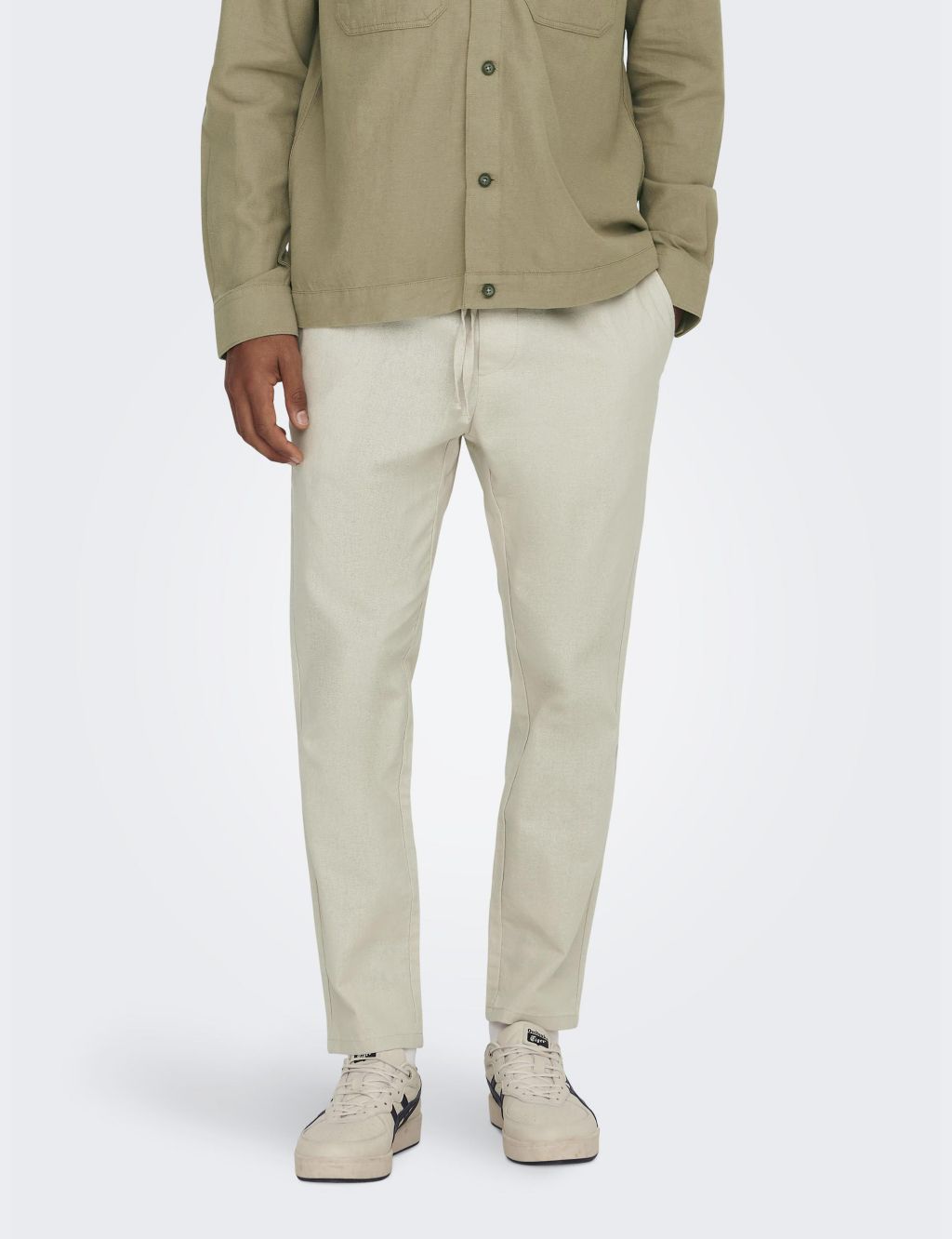 Tapered Fit Cotton Rich Trousers with Linen 3 of 7