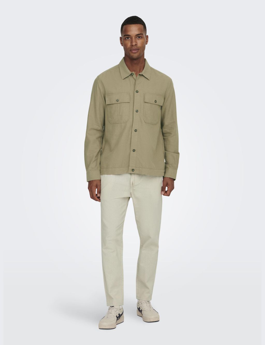 Tapered Fit Cotton Rich Trousers with Linen 2 of 7