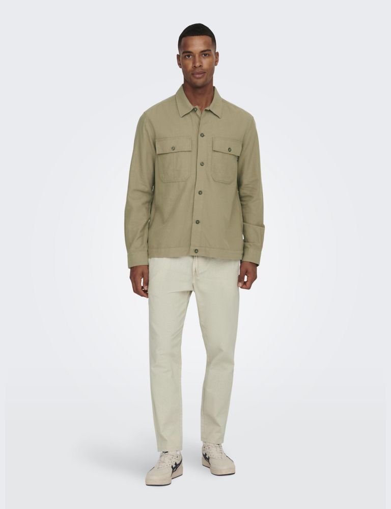Tapered Fit Cotton Rich Trousers with Linen 3 of 7