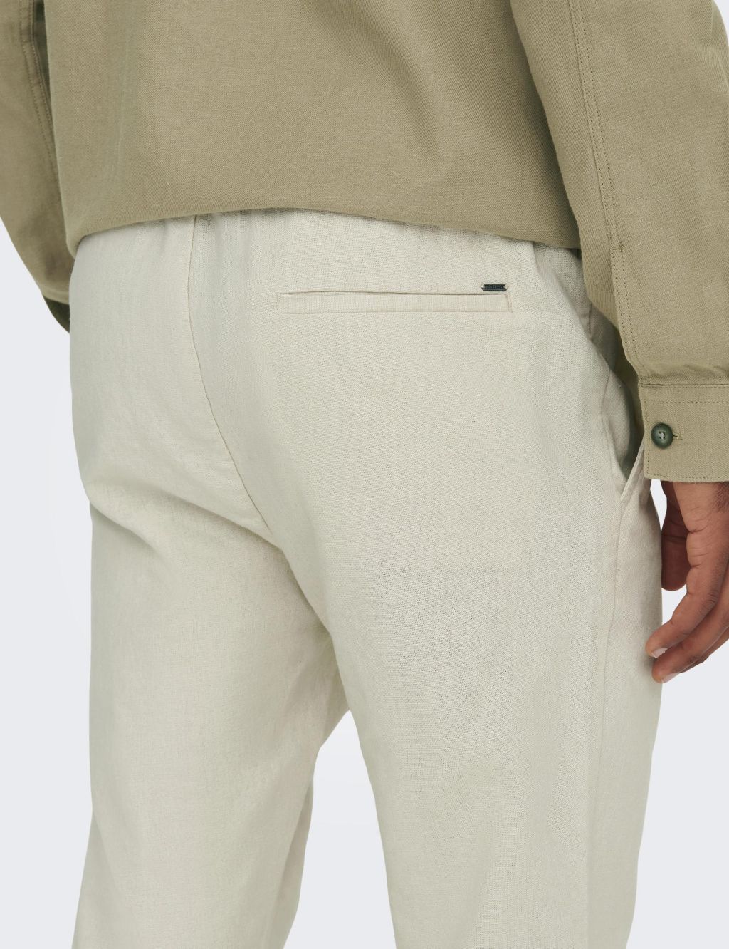 Tapered Fit Cotton Rich Trousers with Linen 4 of 7