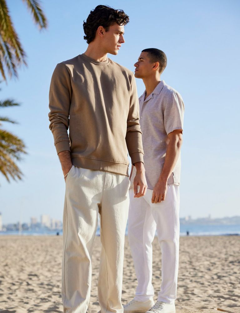 Tapered Fit Cotton Rich Trousers with Linen 7 of 7