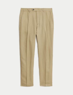 Tapered Fit Linen Blend Single Pleat Trousers Image 2 of 7