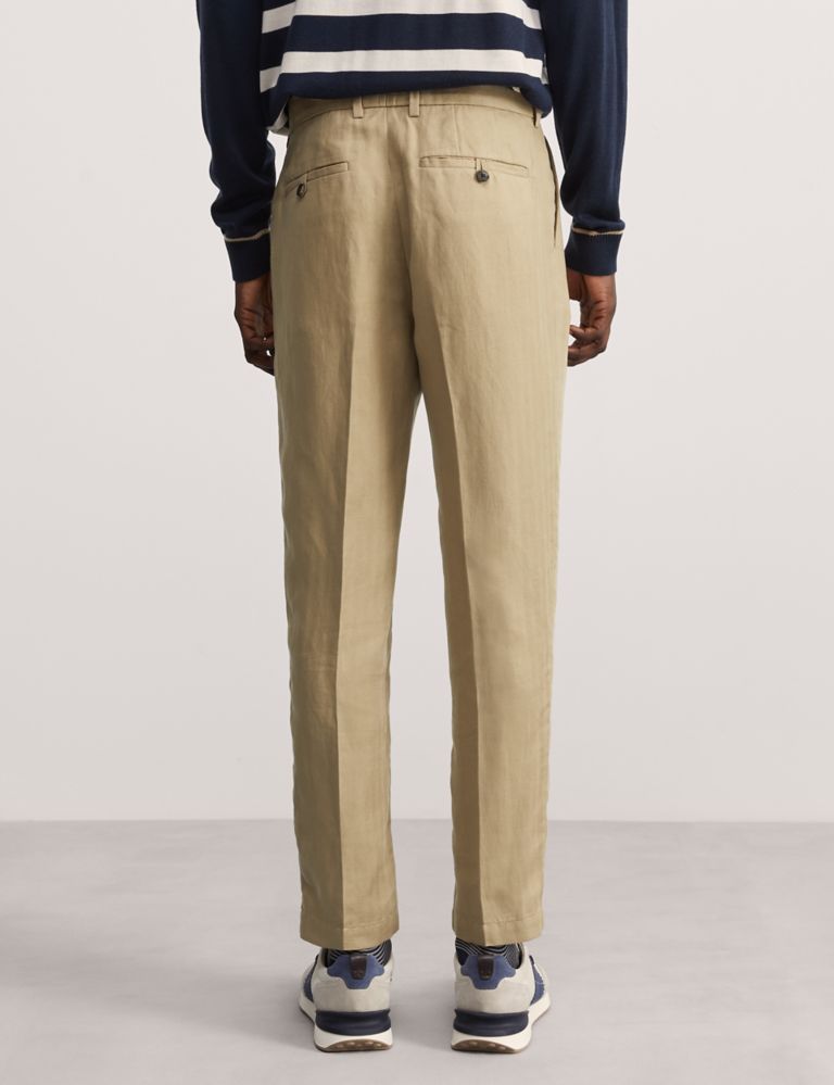 Tapered Fit Linen Blend Single Pleat Trousers 6 of 7