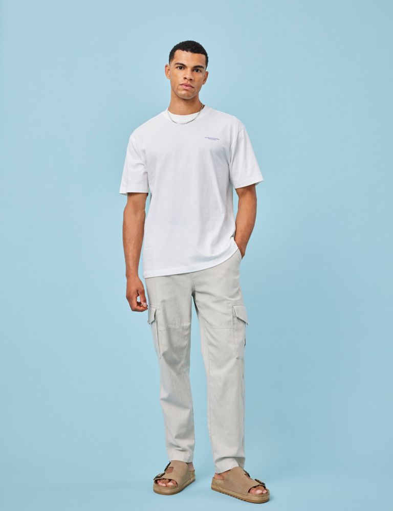 Tapered Fit Linen Rich Cargo Trousers 1 of 3