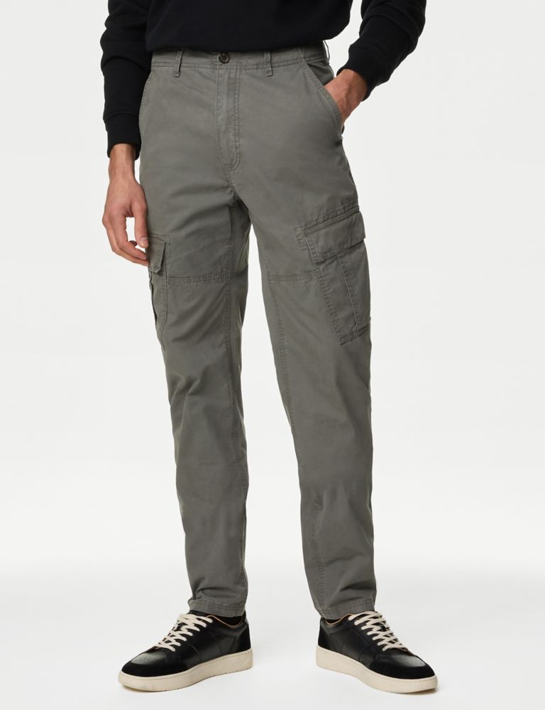 Tapered Fit Pure Cotton Lightweight Cargo Trousers 1 of 6