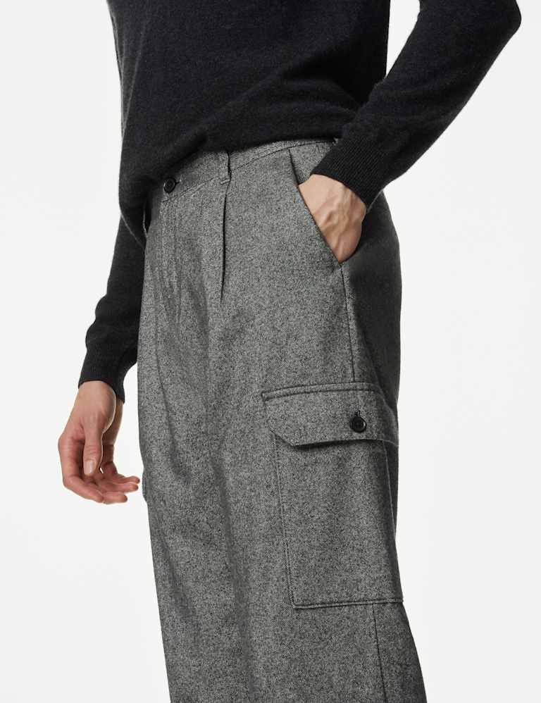 Tapered Fit Wool Blend Cargo Trousers