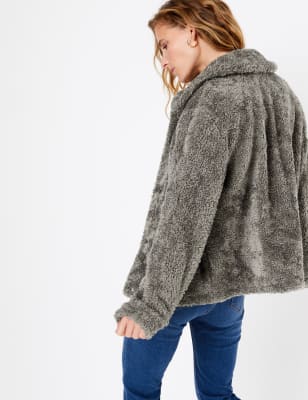 Grey cropped 2025 teddy jacket