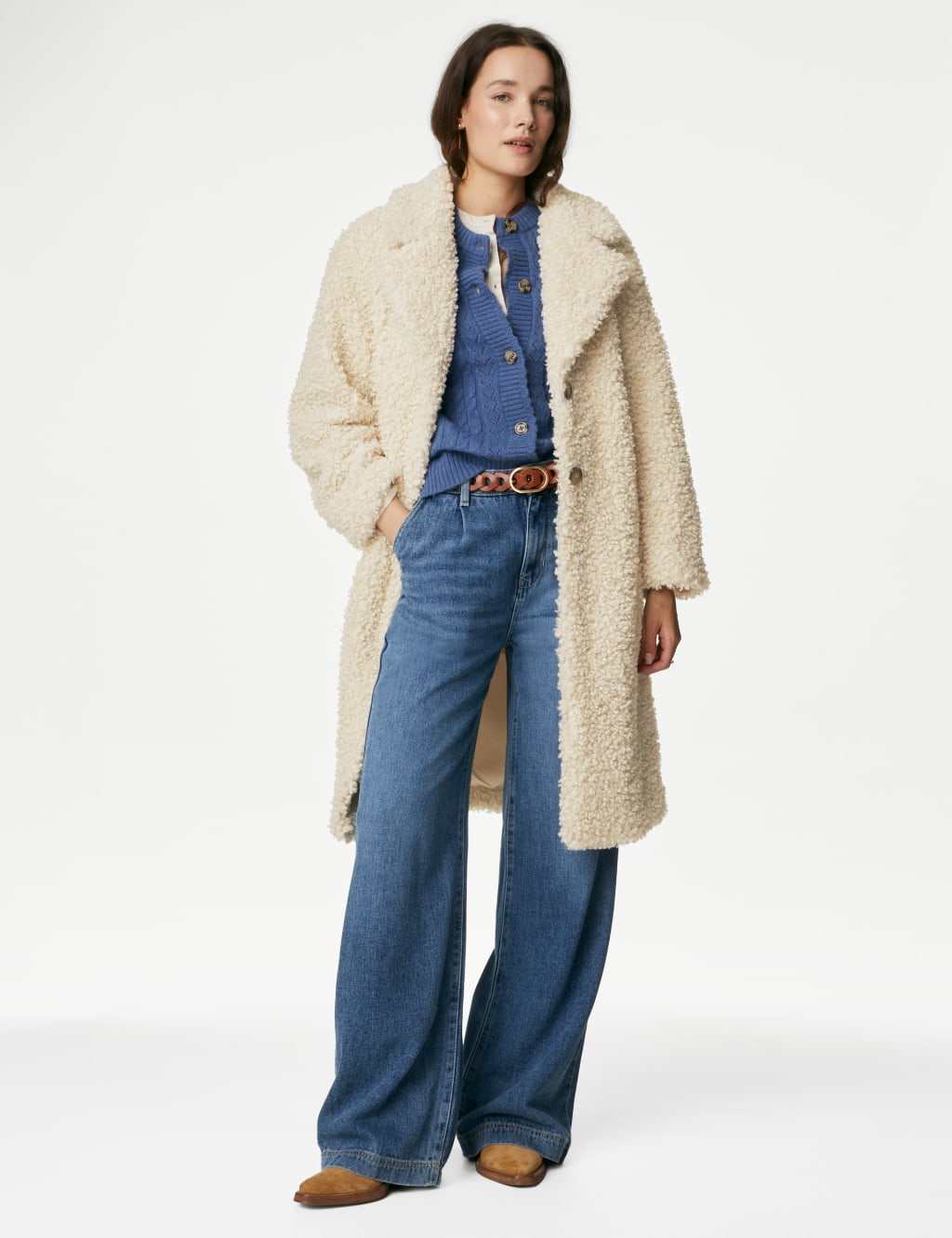 Collarless teddy sale coat