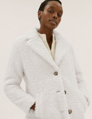 Teddy Textured Single Breasted Coat
