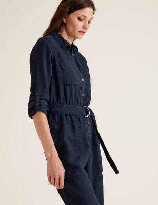 Tencel™ Belted Long Sleeve Utility Jumpsuit, M&S Collection