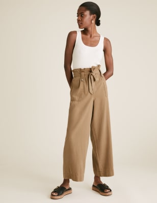 Tencel Rich Wide Leg Cropped Trousers M S Collection M S