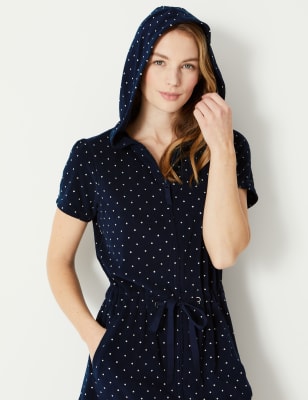 Terry Dotted Zip up Short Dressing Gown M S Collection M S