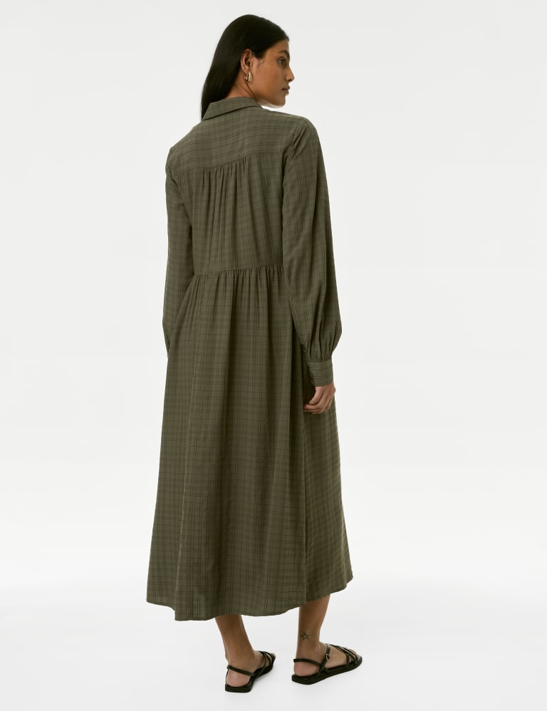Textured Button Front Midi Shirt Dress