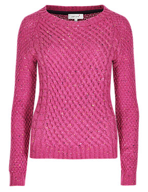 Textured Cable Knit Waffle Jumper with Wool Image 2 of 4