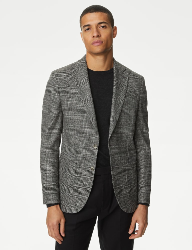 Slim Stretch Textured Tailored Blazer - Black, Blazers