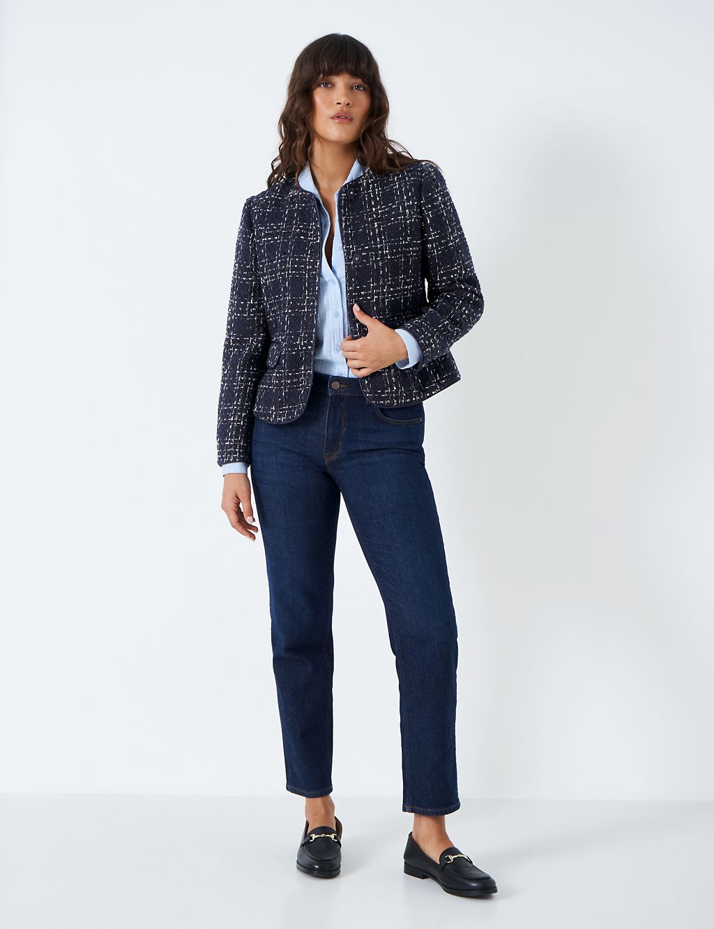 Textured Checked Collarless Short Jacket 2 of 4