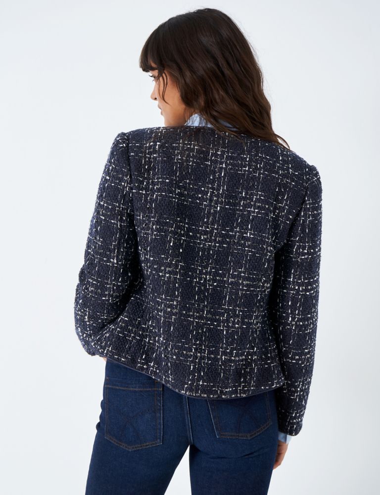 Textured Checked Collarless Short Jacket 4 of 4