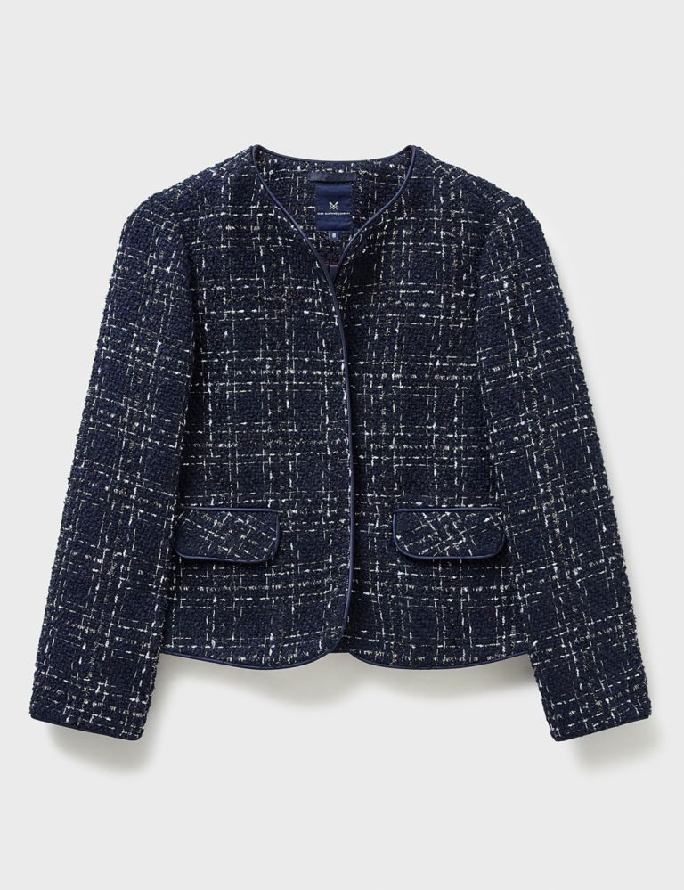 Textured Checked Collarless Short Jacket 2 of 4