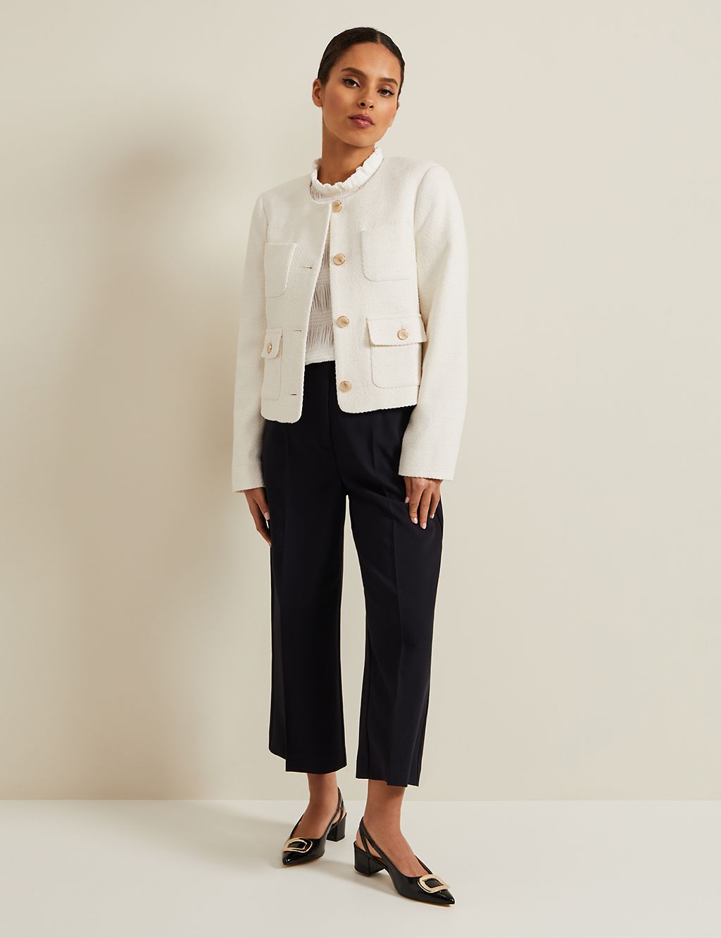 Textured Collarless Short Jacket with Cotton 2 of 6