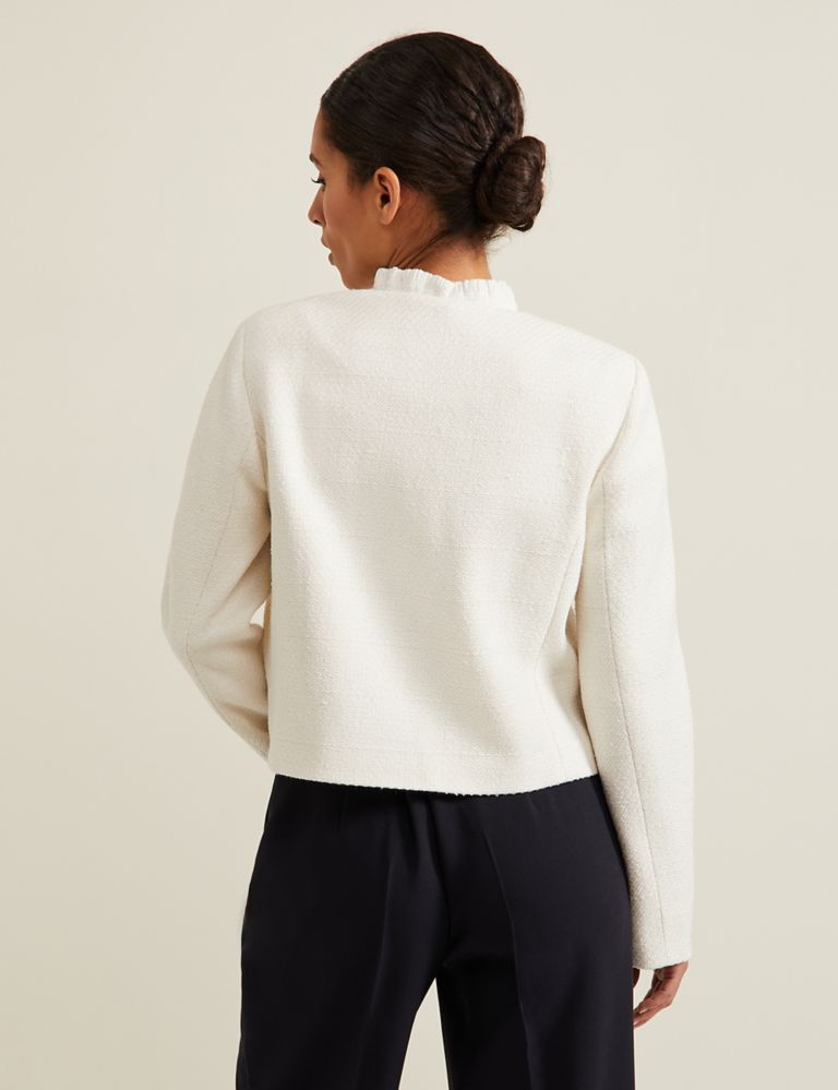Textured Collarless Short Jacket with Cotton 4 of 6