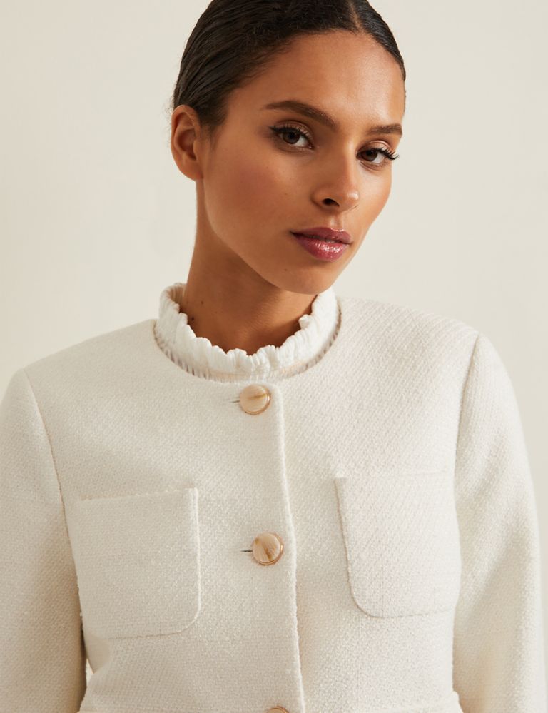 Textured Collarless Short Jacket with Cotton 5 of 6