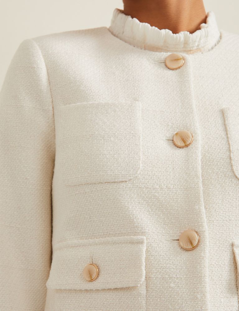 Textured Collarless Short Jacket with Cotton 6 of 6